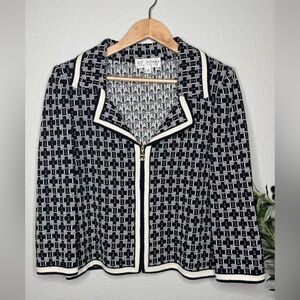 St. John Vintage Black White Knit Zip Jacket Blazer Size 10 Tweed Bouclé‎